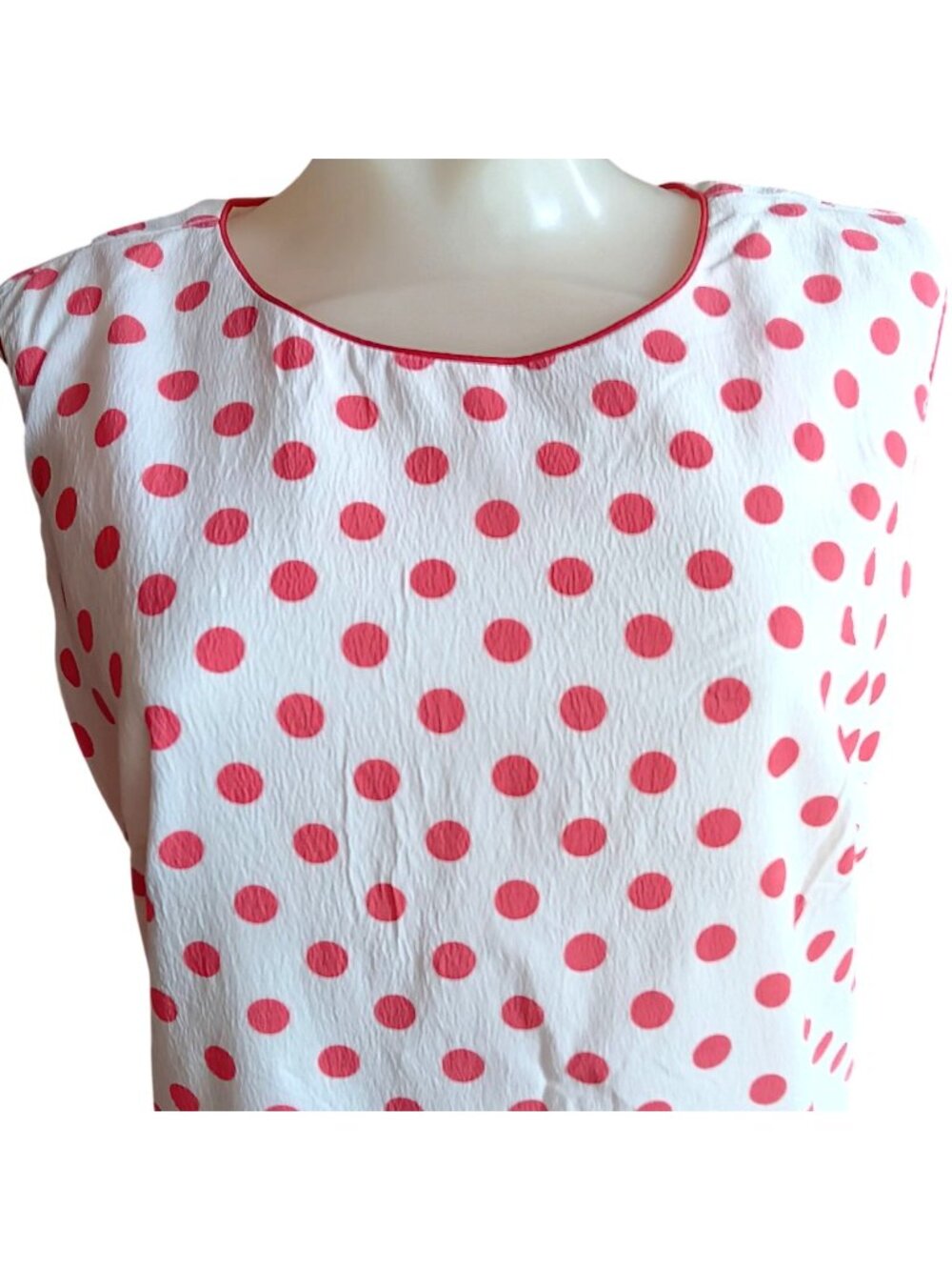 True Vintage Dress Medium 10 1960's Sleeveless Pink Polka Dot Shift Piping Mod